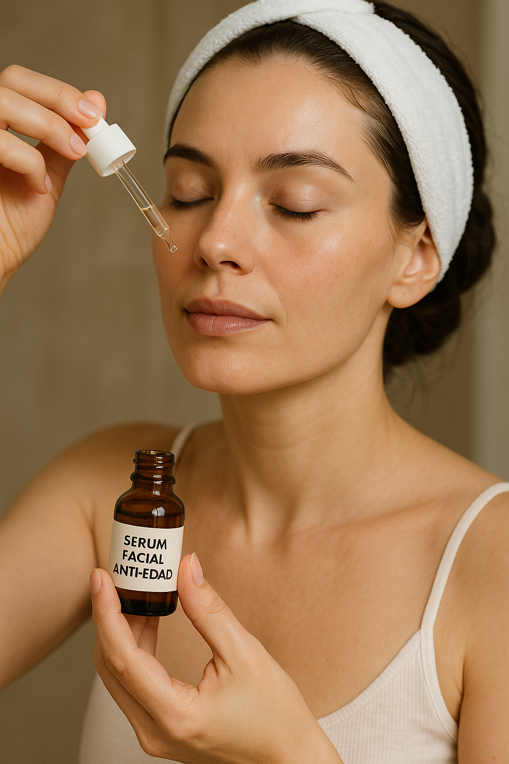 Mujer aplica suero anti edad