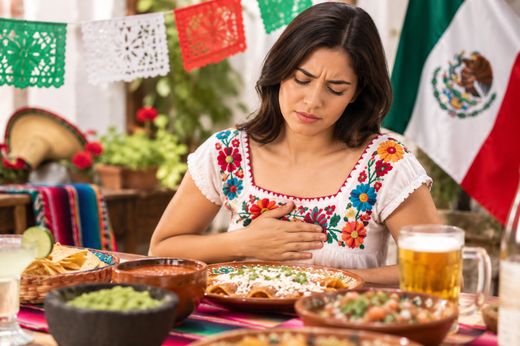 Mujer con acidez en fiestas patrias